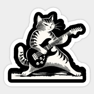 Electric Guitar Cat Rock Music Japan Style Funny Cat Sticker